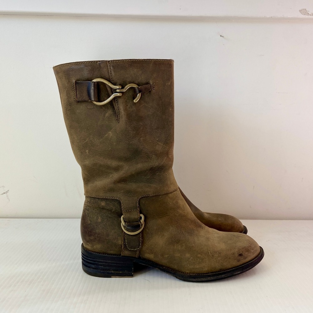 Cole Haan Air Tantivy Mid Calf Boots Olive Green Leather Womens 8.5B